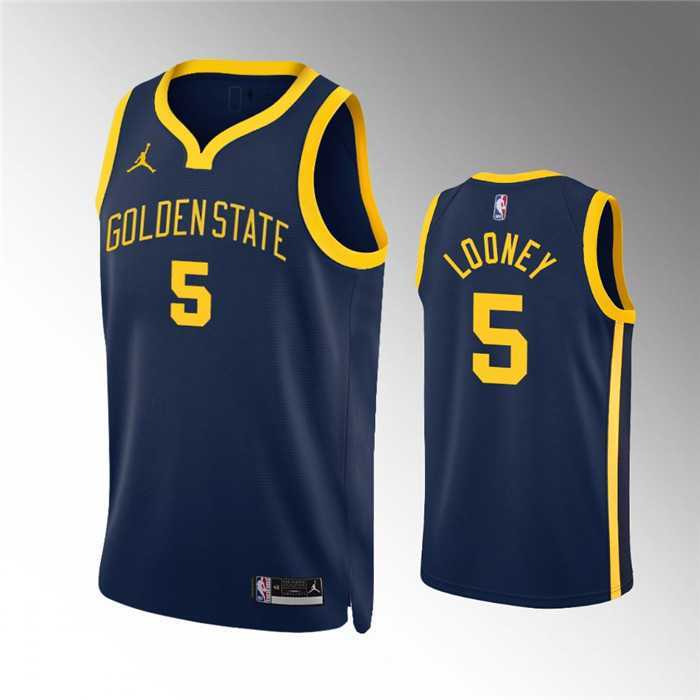 Mens Golden State Warriors #5 Kevon Looney Navy Statement EditionStitched Jersey Dzhi